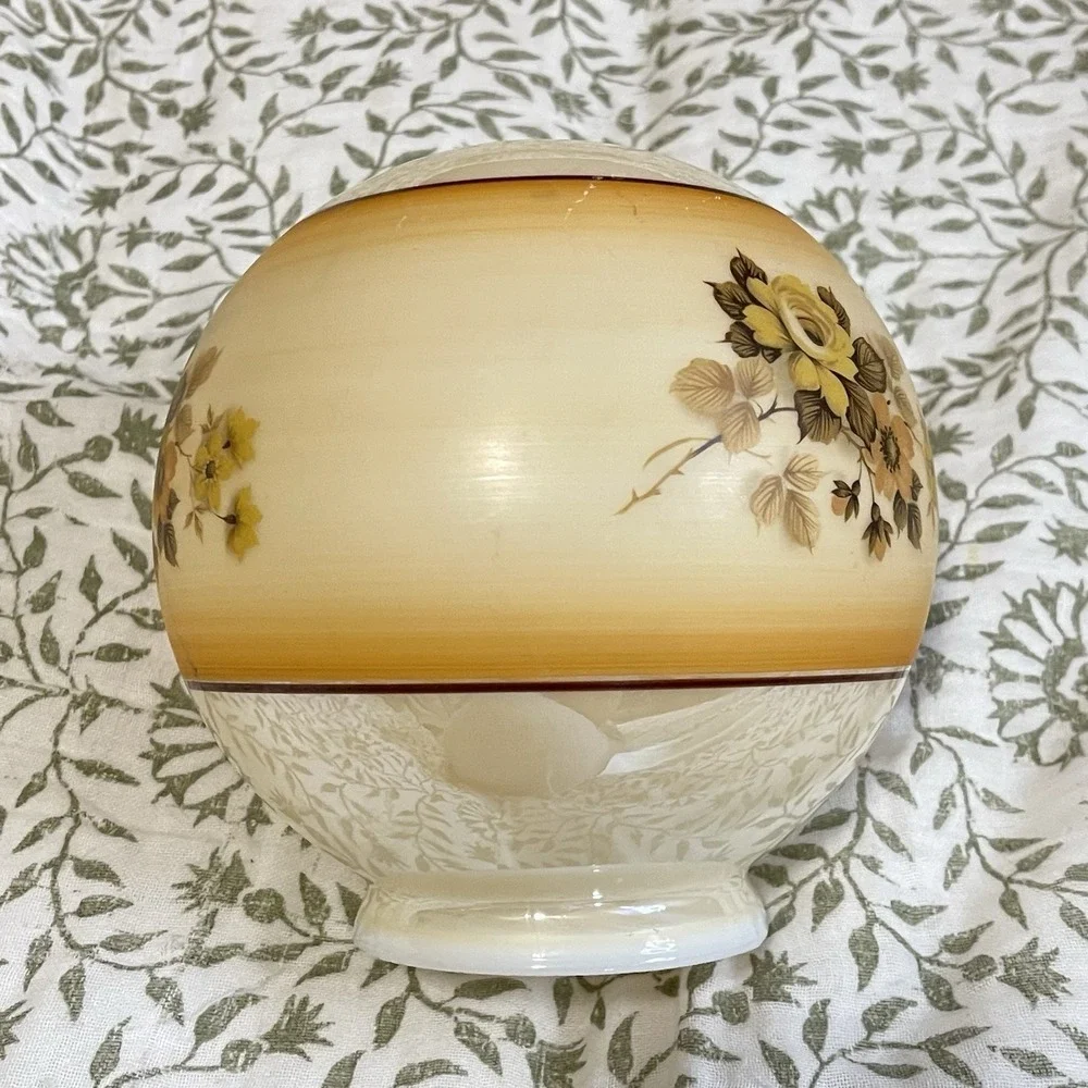VTG Milk‎ Glass Dome Light Lamp Shade Globe Brown Floral Rose Country